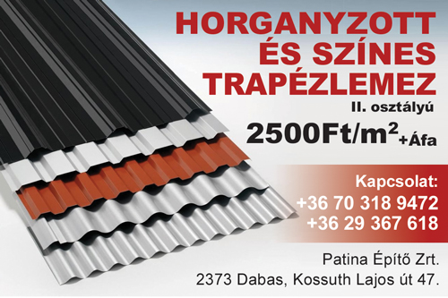 SZÍNES TRAPÉZLEMEZ, HORGANYZOTT TRAPÉZLEMEZ, Patina Bt.