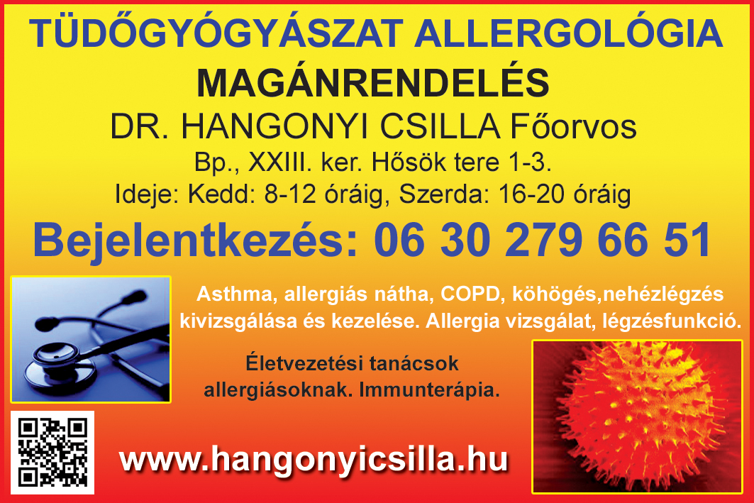 ALLERGOLÓGIA MAGÁNRENDELÉS, allergia gyógyászat, Dr. Hangonyi Csilla főorvos; 9x6