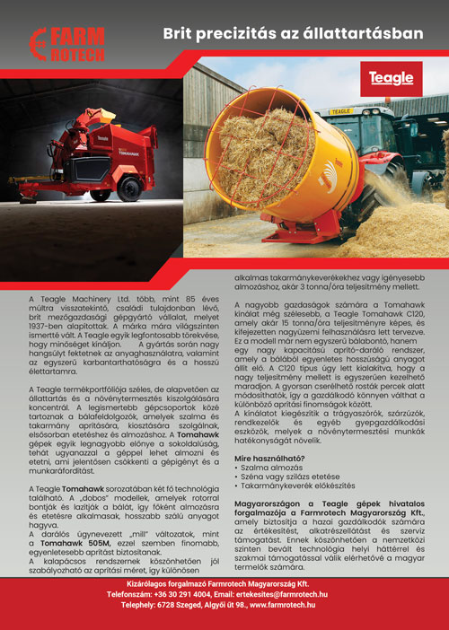 Farmrotech Magyarország Kft. Teagle gépek hivatalos forgalmazója